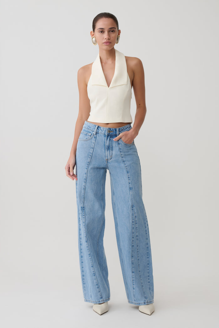 Roy Mid Rise Wide Leg Denim Jeans - Classic Blue