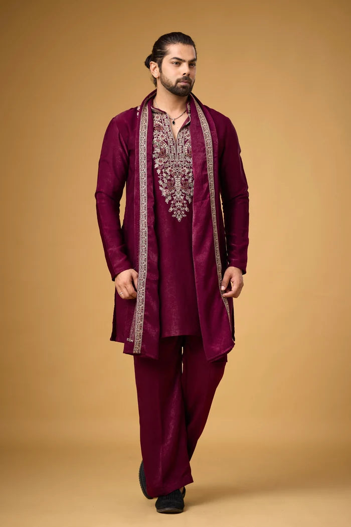 Wedding Kurta for Men with Stole – Floral Paisley Ethnic Wear | Mahavir NX