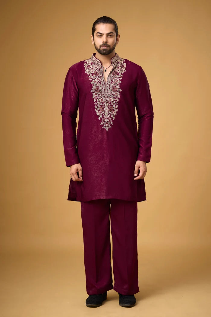 Embroidered Stole Border Kurta Set – Festive Ethnic Wear | Mahavir NX