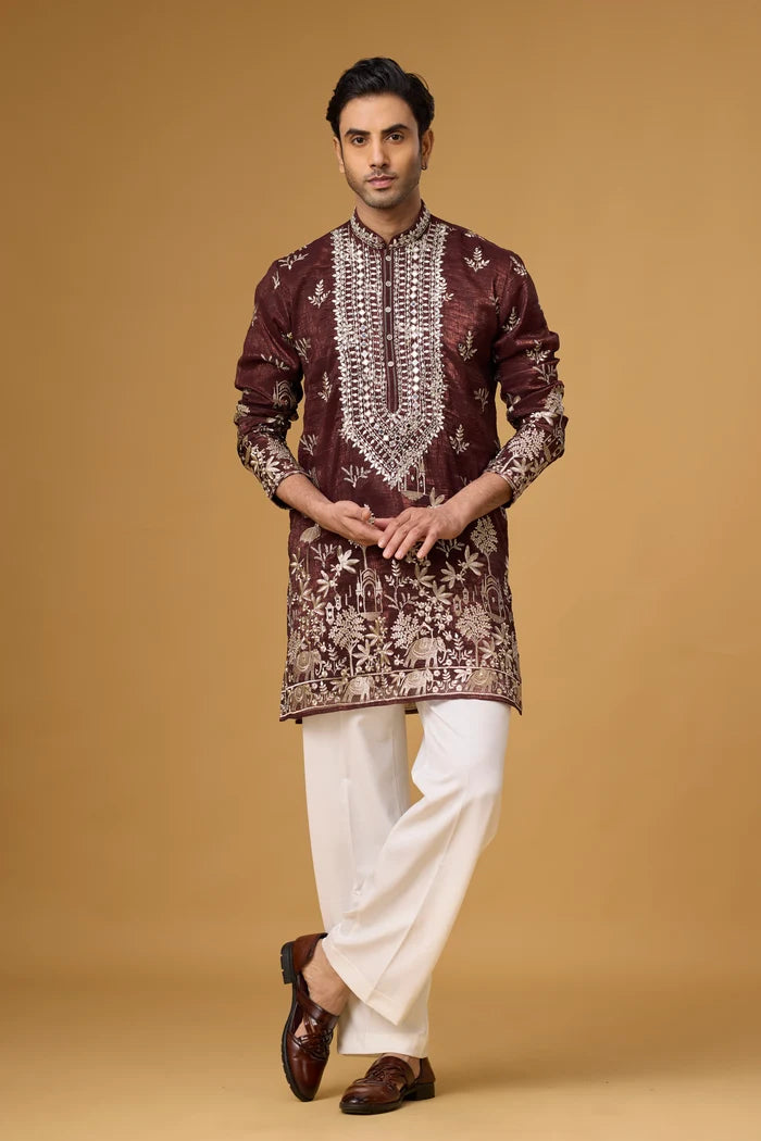 Groom Kurta Set for Men – Gardenia Botanical Embroidery | Mahavir NX
