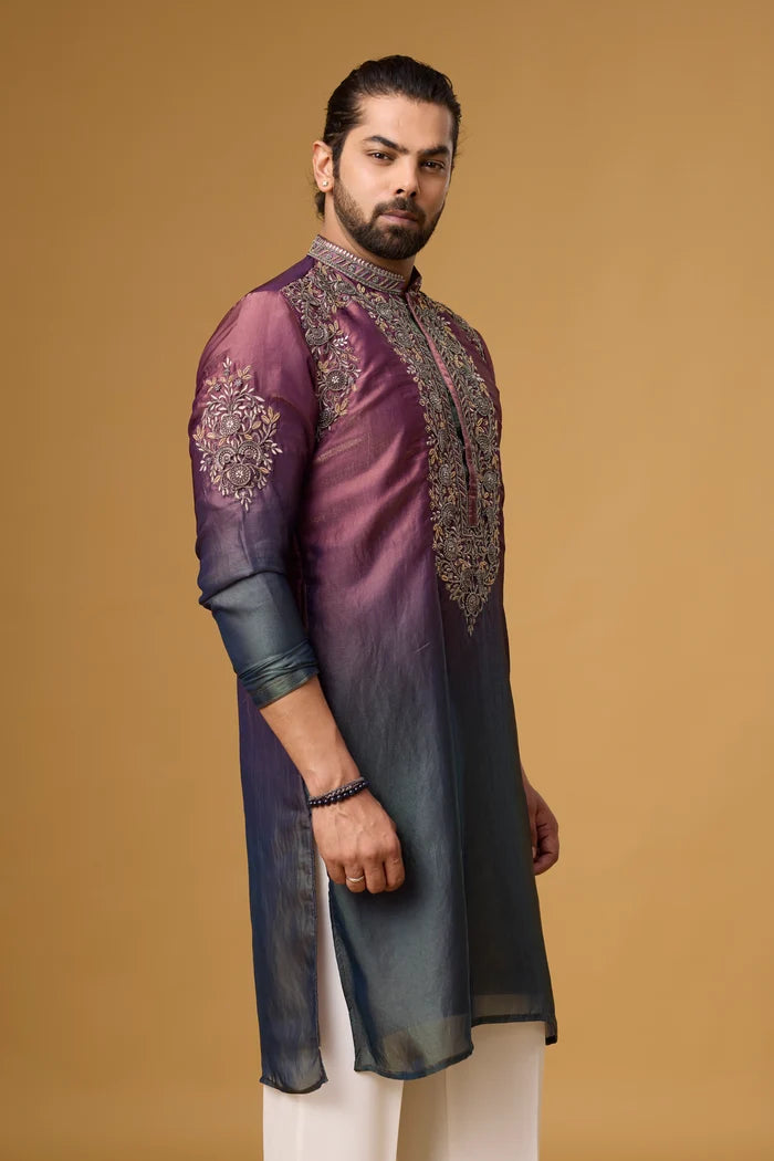 Plum Ombre Embroidered Kurta Set – Premium Festive Wear | Mahavir NX