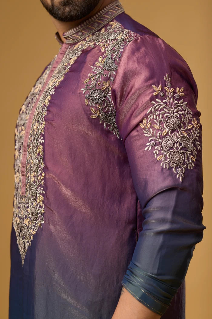 Ombre Embroidered Kurta Set for Men – Reception Wear | Mahavir NX