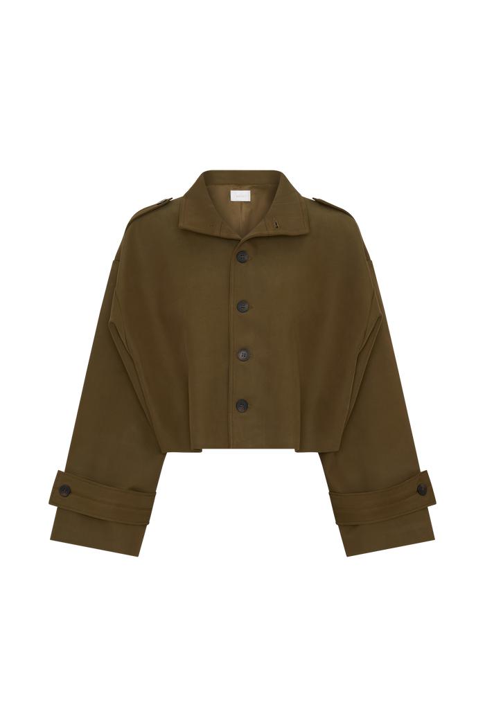 Rue Funnel Neck Bomber Jacket - Khaki