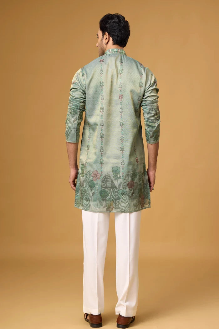 Botanical Embroidery Kurta Pajama Set for Men – Front View | Mahavir NX