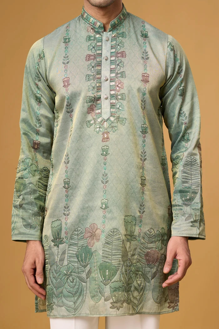 Olive Sage Ethnic Kurta Set – Side View | Mahavir NX