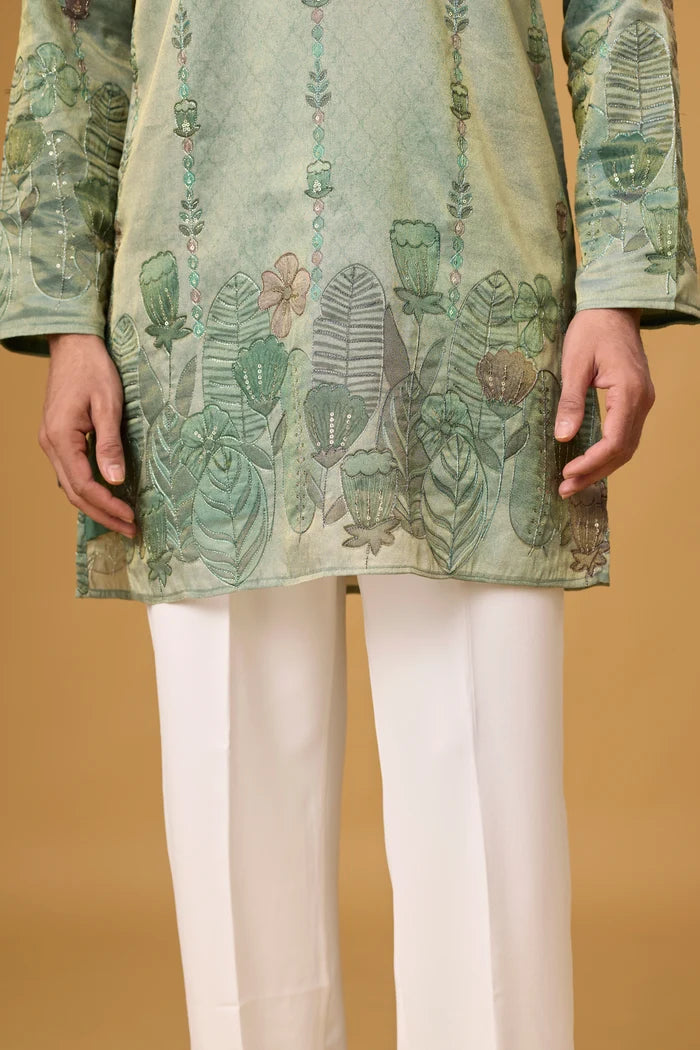 Sage Mist Botanical Kurta Set – Full Length View | Mahavir NX