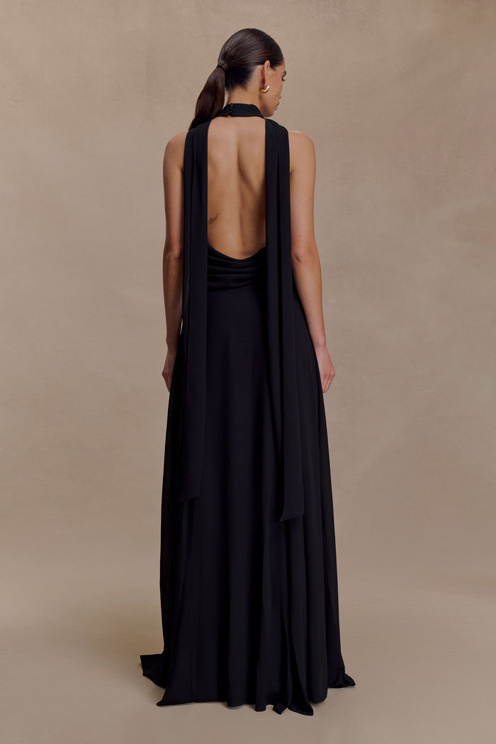 Santal Floral Chiffon Halter Maxi Dress - Black