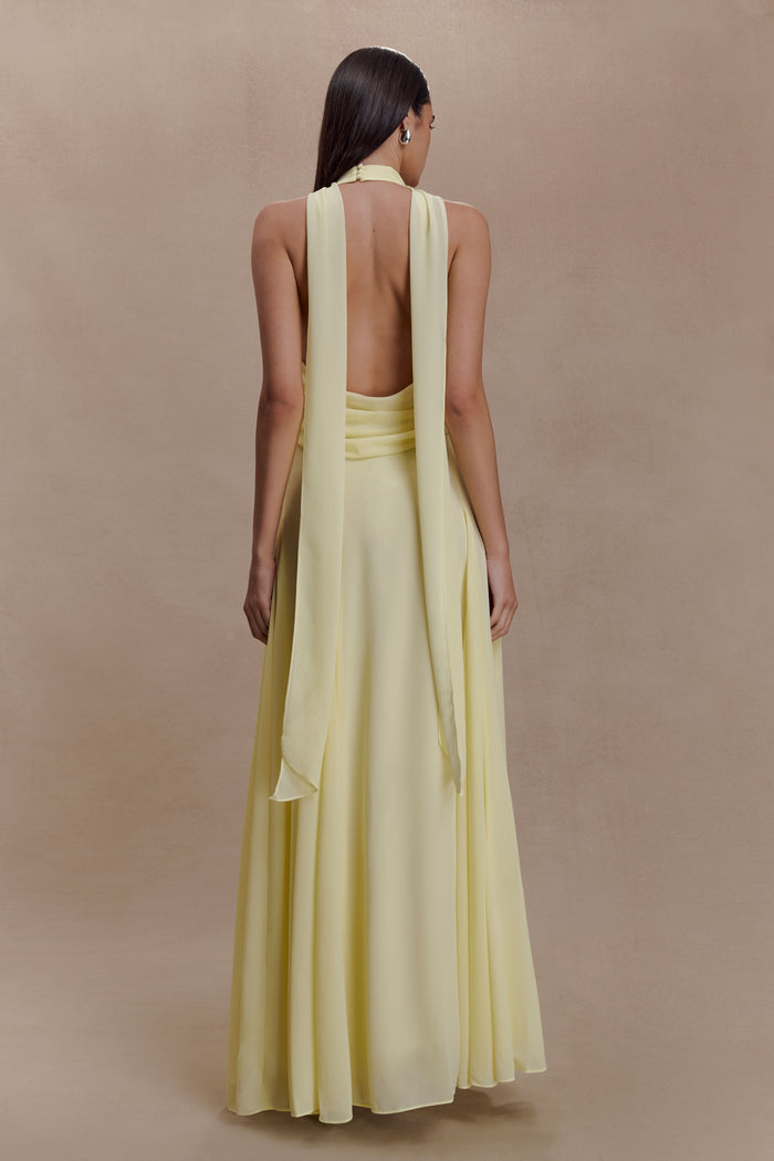 Santal Floral Chiffon Halter Maxi Dress - Lemon