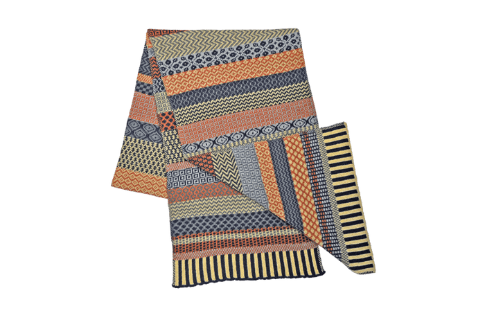 Adult Scarf with multicolored geometric knit patterns