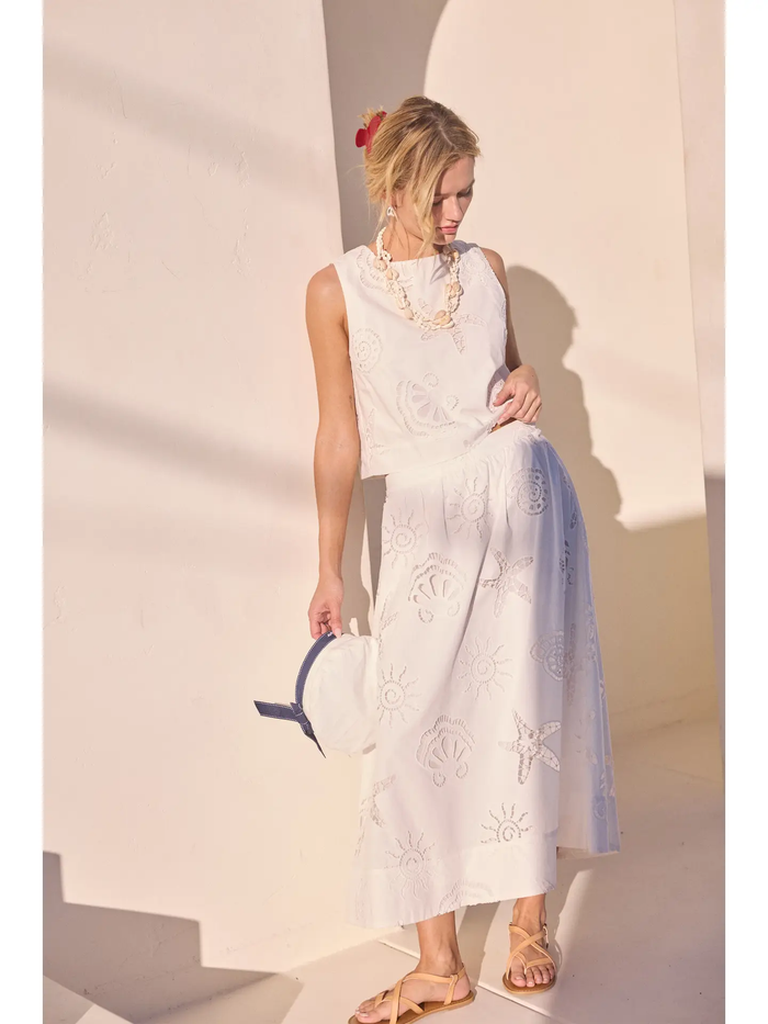 Seaside Set White Embroidered Eyelet Sleeveless Top