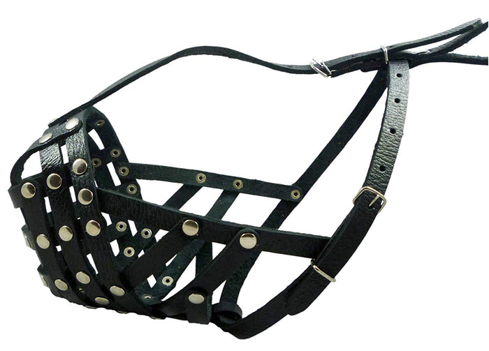 Secure Leather Mesh Basket Dog Muzzle #14 Black - Boxer, English Bulldog (Circumf. 13", Snout 3")