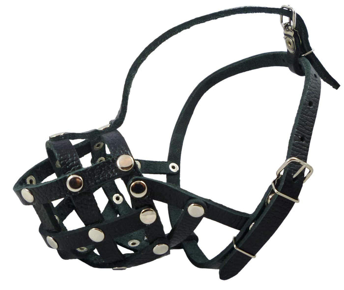 Secure Leather Mesh Basket Dog Muzzle #17 Black - Spaniel, Poodle (Circumf 9.5", Snout 2.5")