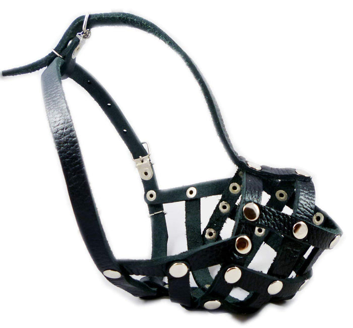 Secure Leather Mesh Basket Dog Muzzle #17 Black - Spaniel, Poodle (Circumf 9.5", Snout 2.5")