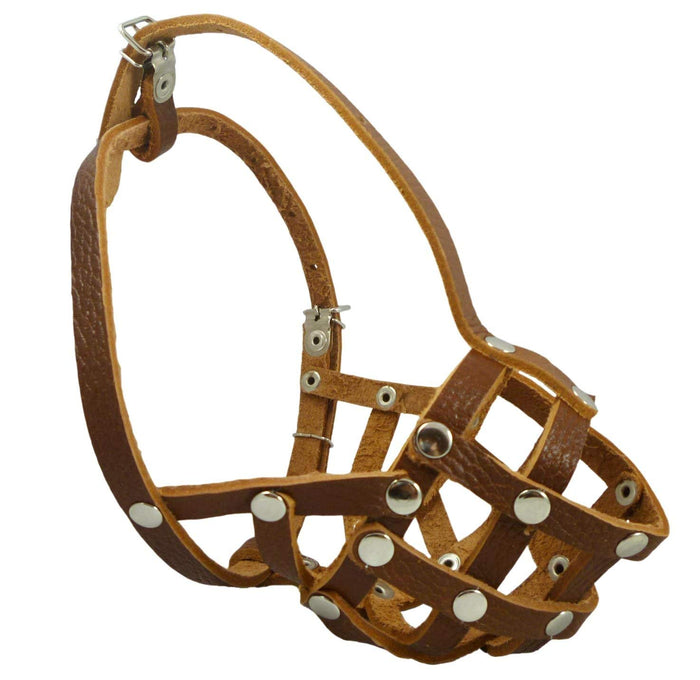 Secure Leather Mesh Basket Dog Muzzle #17 Brown - Spaniel,Poodle,Schnauzer(Circumf 9.5", Snout 2.5")