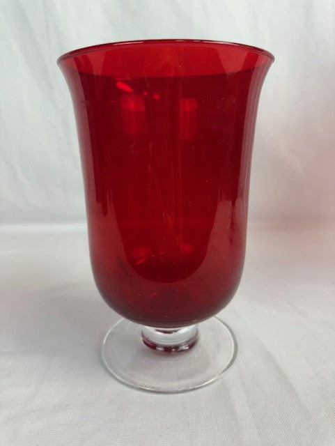 Set of 5 Ruby Red Hurricane Cut Glass Vases