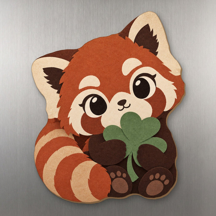 Sham-rockin' Red Panda wood magnet M356 on a stainless steel fridge, made in USA