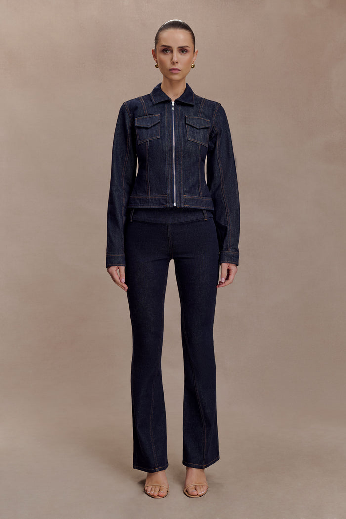Shelly Flared Denim Jeans - Washed Indigo Blue