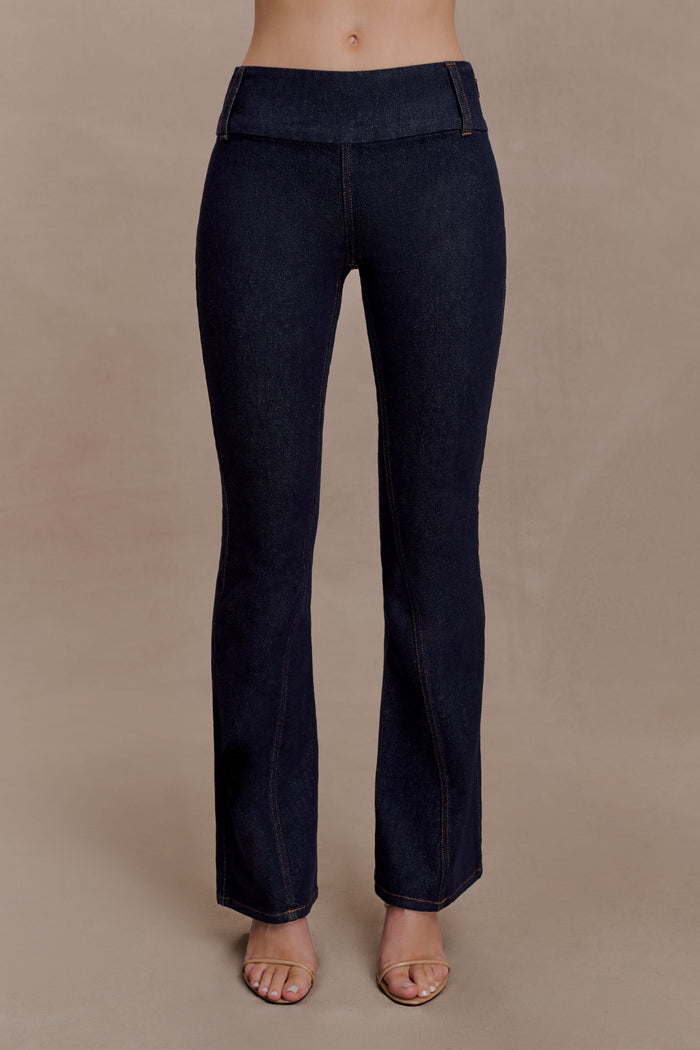 Shelly Flared Denim Jeans - Washed Indigo Blue