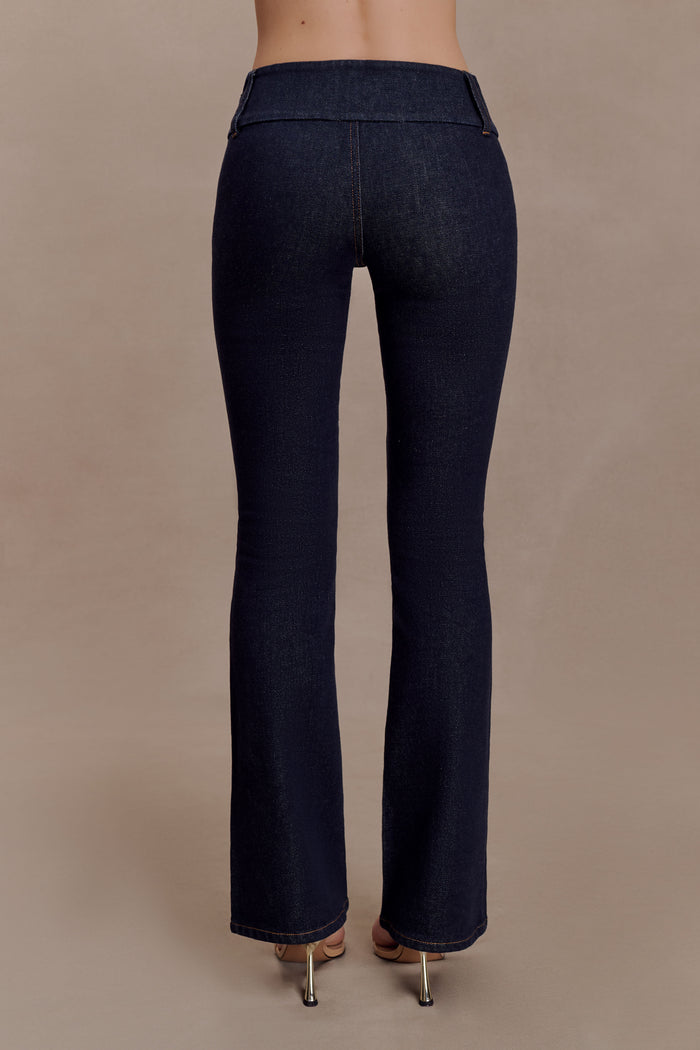 Shelly Flared Denim Jeans - Washed Indigo Blue