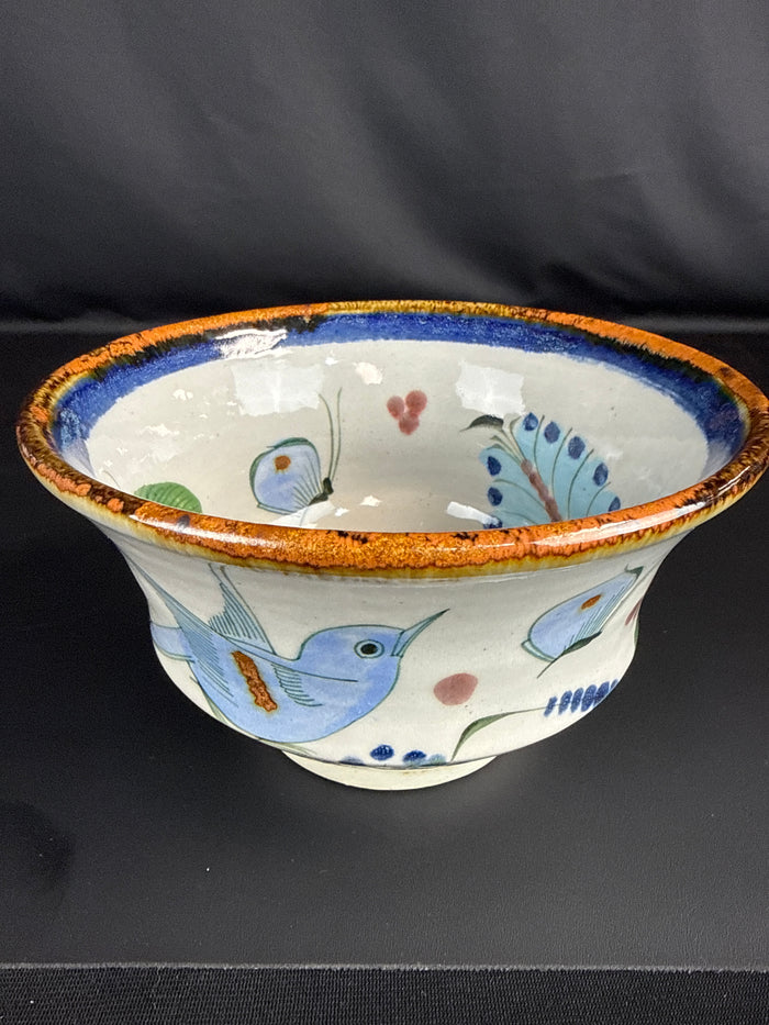 Signed Ken Edwards Handpainted Bluebird Flared Bowl