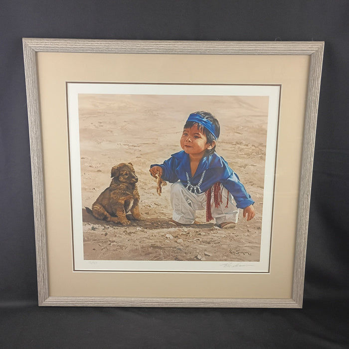 Signed Navajo Boy with Puppy Print by Ray Swanson