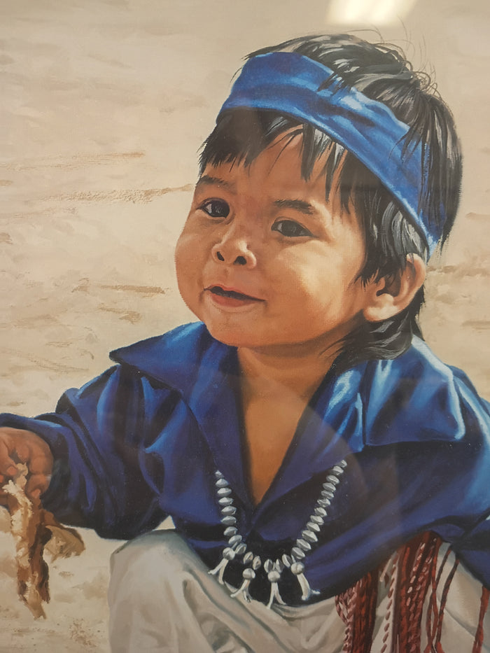 Signed Navajo Boy with Puppy Print by Ray Swanson