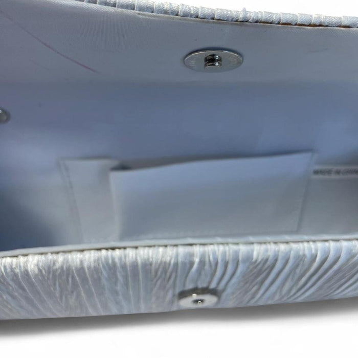 Silver clutch with rhinestone butterfly