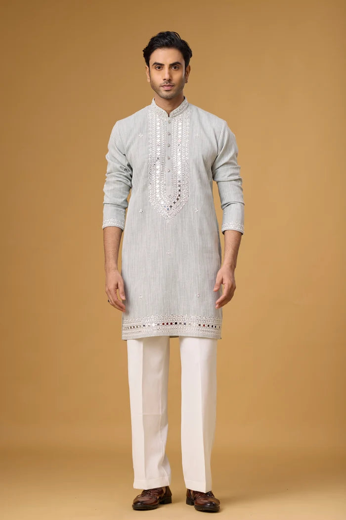 Embroidered Border Kurta for Men – Wedding Ethnic Wear | Mahavir NX