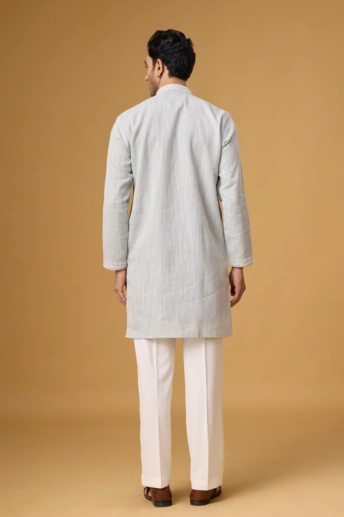 Silver Mist Kurta Pajama Set for Men – Front View | Mahavir NX