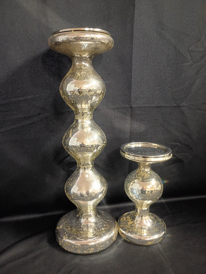 Silvertone Speckled Pillar Candle Holders