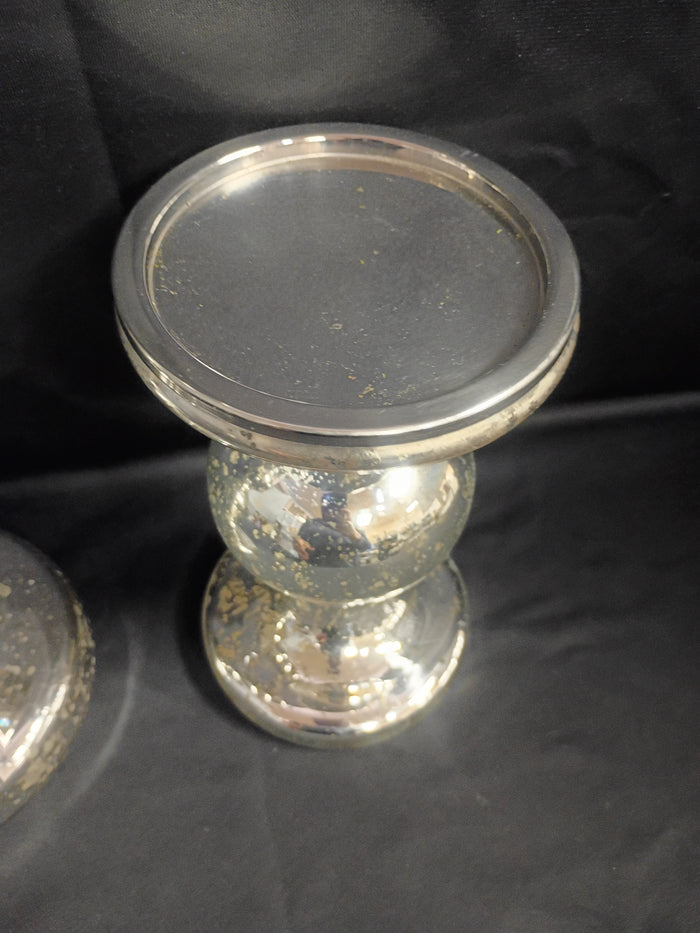 Silvertone Speckled Pillar Candle Holders