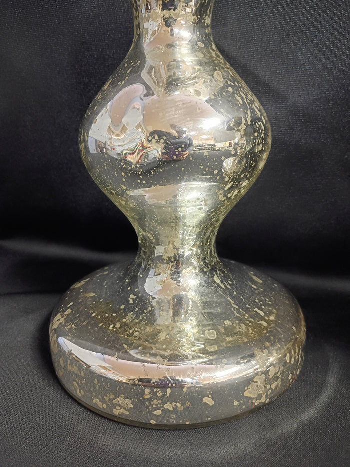 Silvertone Speckled Pillar Candle Holders