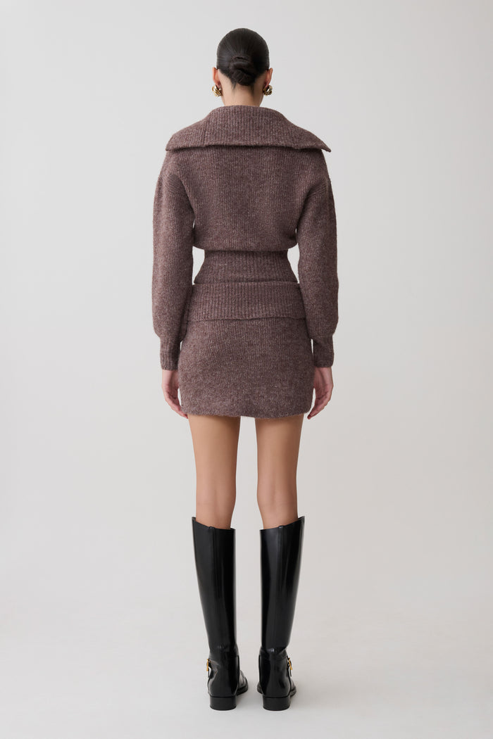 Skylaine Knit Mini Skirt - Brown Marle