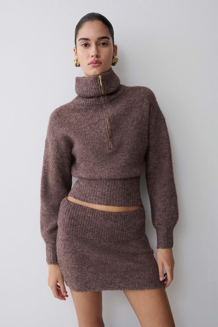 Skylaine Knit Mini Skirt - Brown Marle