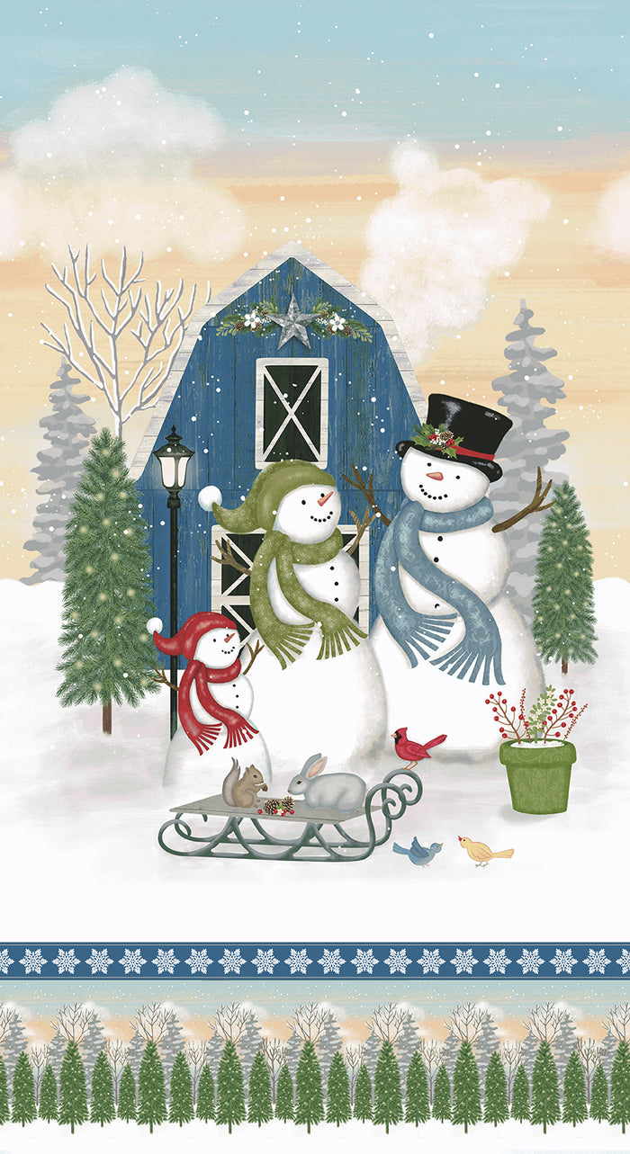 Snowman's Dream Panel 24" x 44", Fabric by Studio E, Winter Holiday's, Quilting Fabric