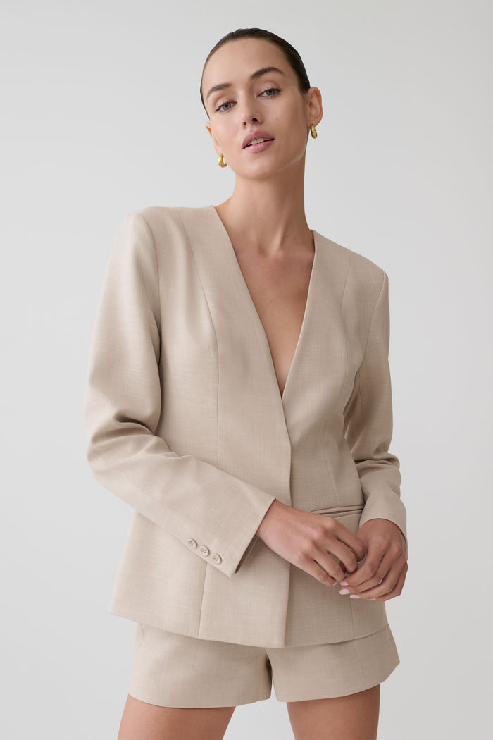 Solenne Collarless Suiting Blazer - Natural Marle