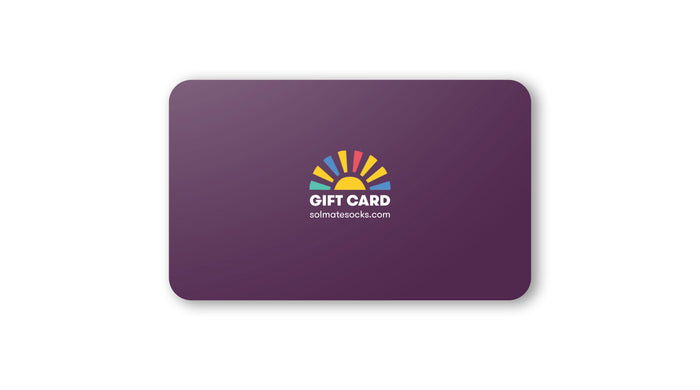 Solmate Socks gift card with brand logo on purple background