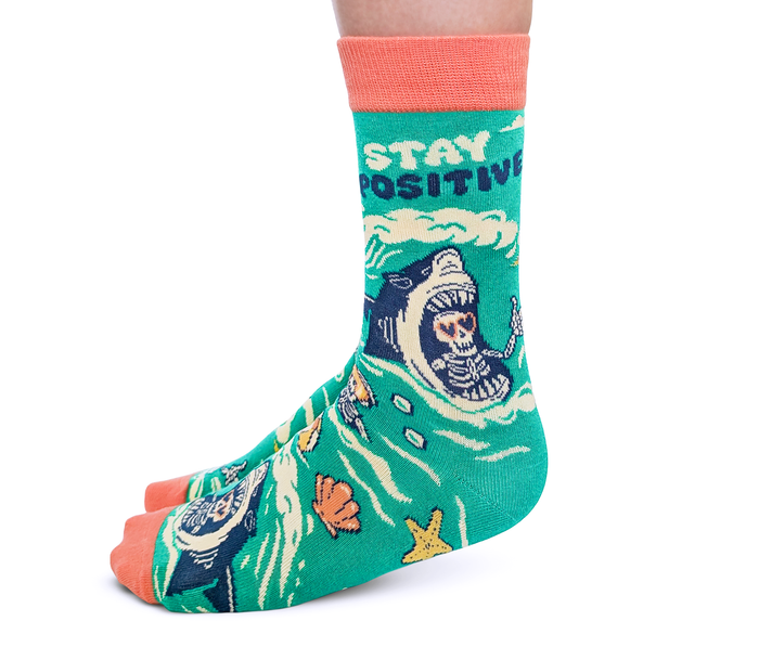 FUNNY SHARK MEME STAY POSITIVE PATTERN SOCKS WOMEN UPTOWN SOX