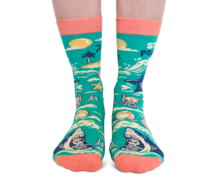 FUNNY SHARK MEME STAY POSITIVE PATTERN SOCKS WOMEN UPTOWN SOX