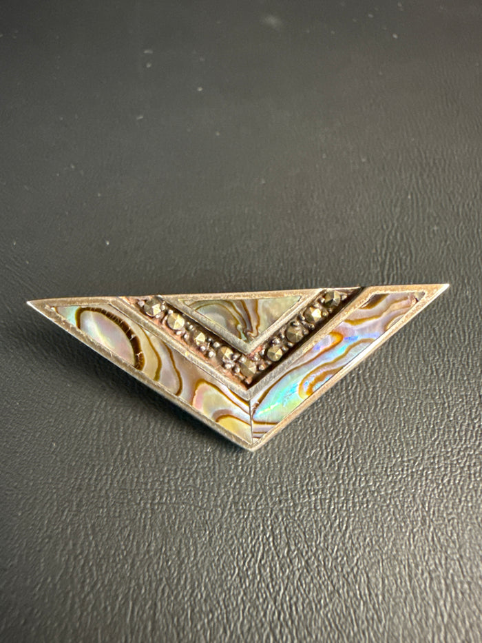 Sterling Marcasite & Abalone Art Deco Pin