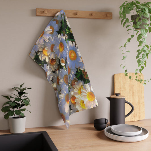 Vibrant high-definition floral print for TimeReproofPortraits: A dense cluster of white daisies with bright yellow centers under warm golden-hour lighting, symbolizing purity and light in a Hebrew-inspired home.