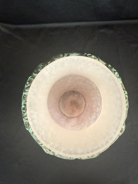 Textural iridescent pink vase with necklace of metal flowers