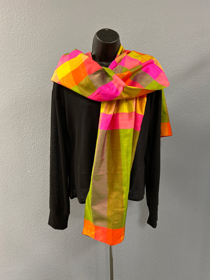 Thai Silk Company Hand Woven Vibrant Colorblock Scarf