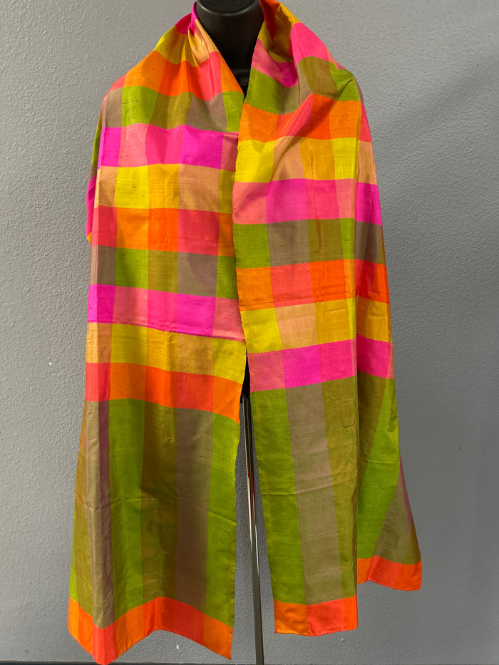 Thai Silk Company Hand Woven Vibrant Colorblock Scarf