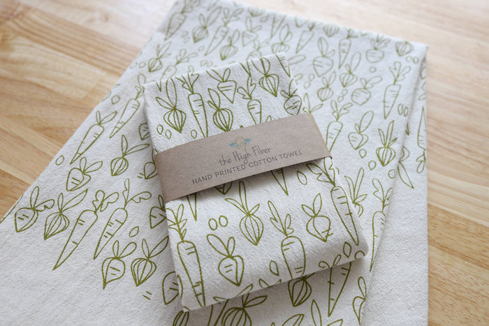 The High Fiber - *NEW* Root Vegetable, Cotton Handprinted Kitchen Towel