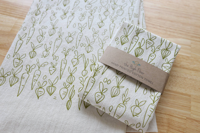 The High Fiber - *NEW* Root Vegetable, Cotton Handprinted Kitchen Towel