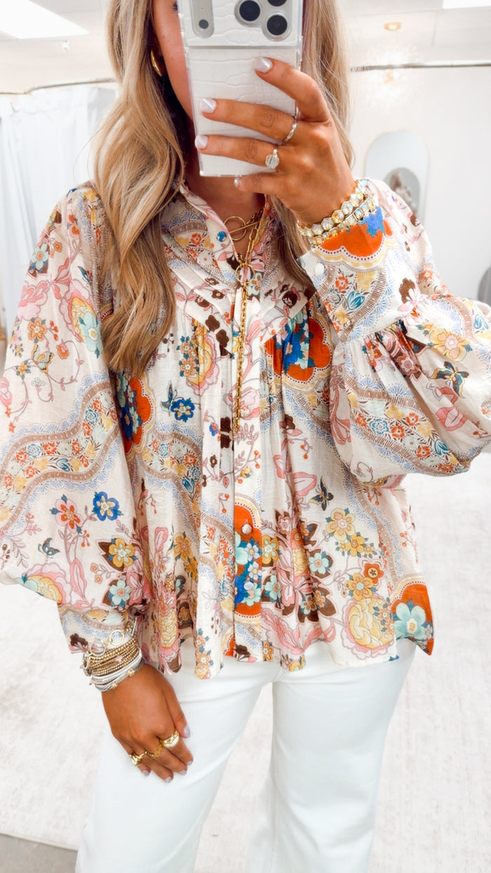 The Marigold Paisley Button Down Blouse