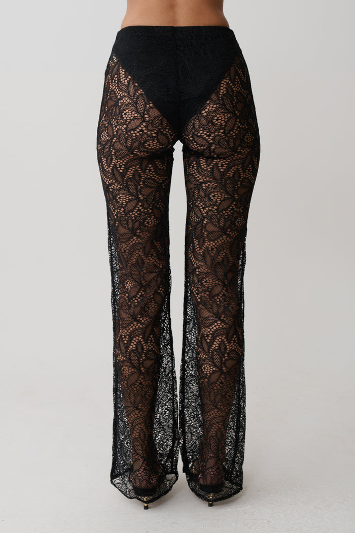Theodosia Wide Leg Lace Pants - Black