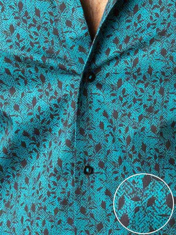 Theon Teal Printed Full Sleeve Single Cuff Slim Fit Party Wear Blended Shirt