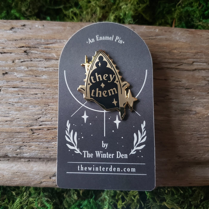 They/them Gothic Arch Enamel Pronoun Pin